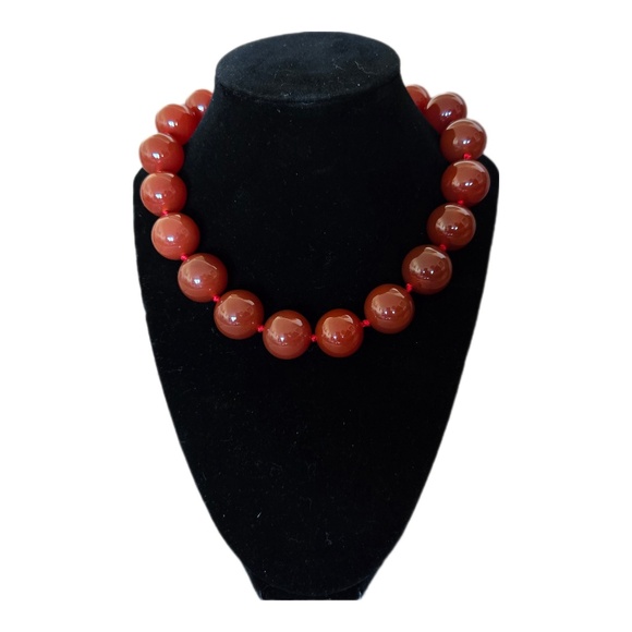 Large Red Agate Beaded 925 Silver Choker Necklace - Picture 1 of 4